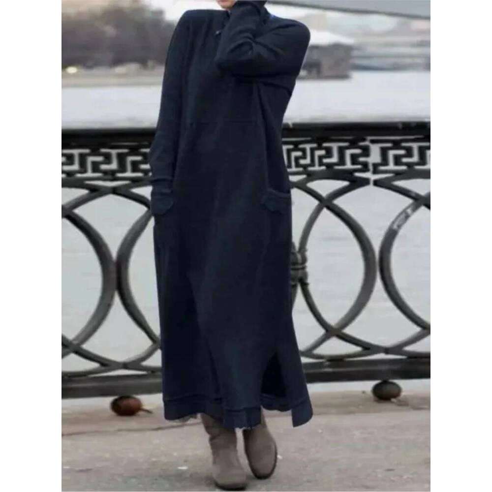 2024 Autumn Winter New Dresses For Women Flower Lace Edge Loose Maxi Dress Casual Long Female Solid Color Pocket Vestidos Z260314