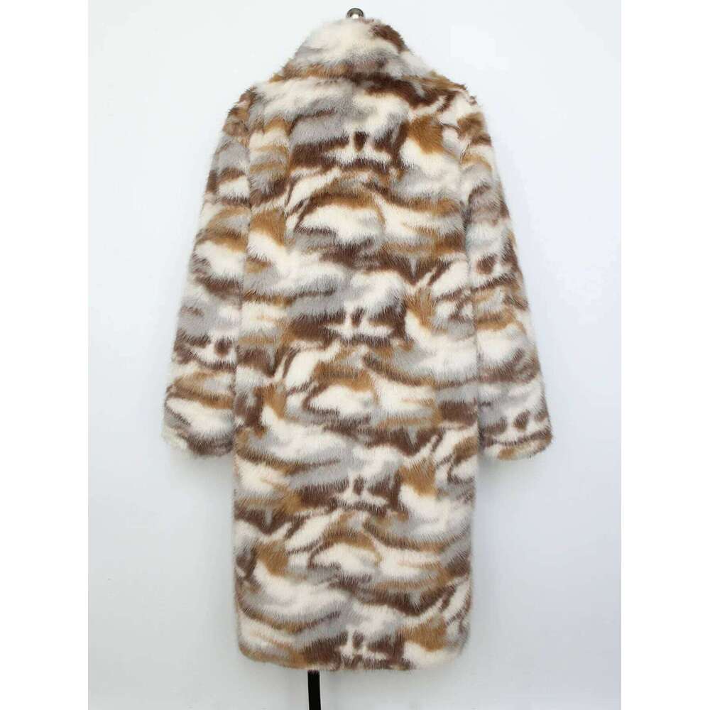 European American Autumn Winter New Fashion Men's Turn-down Collar Camouflage Casual Trendy Loose Faux Fur Cardigan Coats Tops Z260313