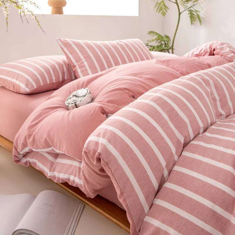 WASART Pink striped bedding four-piece set duvet cover bed sheet with pillowcase 220x240 queen king size four seasons universal H260312 - view 7