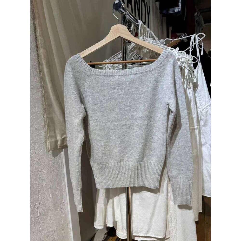 Gray Sexy Slash Neck Slim Sweater Women Autumn Long Sleeve Cotton Simple Pullovers Tops Vintage Sweet Preppy Style Solid Jumpers Z260313