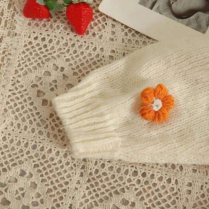 2025 New Autumn Winter Colourful Applique Flower Cardigan for Women Cute Long V-neck Knit Crop Sweater Girl Soft Knitwear Z260314
