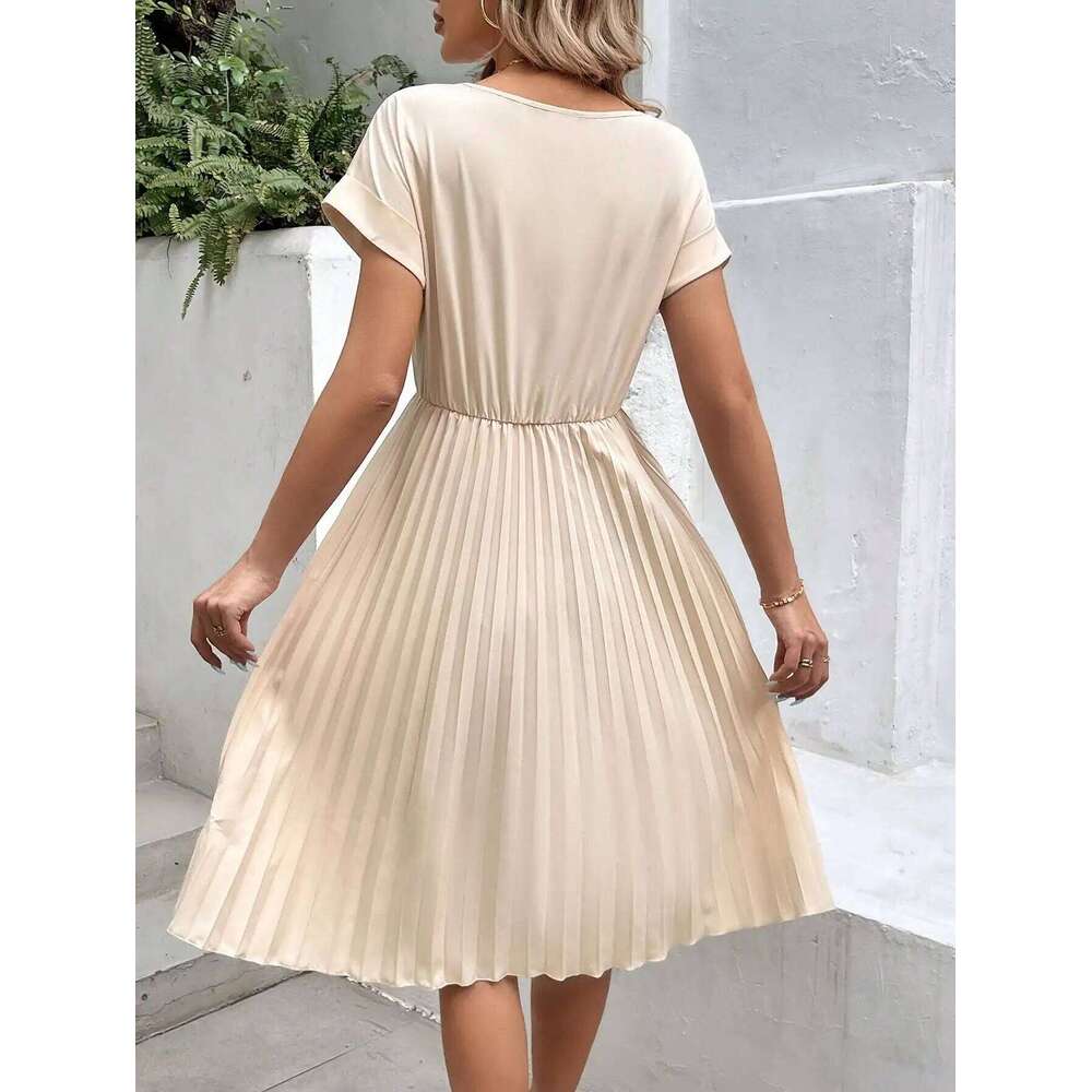 Cross border European American women's fashionable and elegant ruffled sleeve pleated dress
