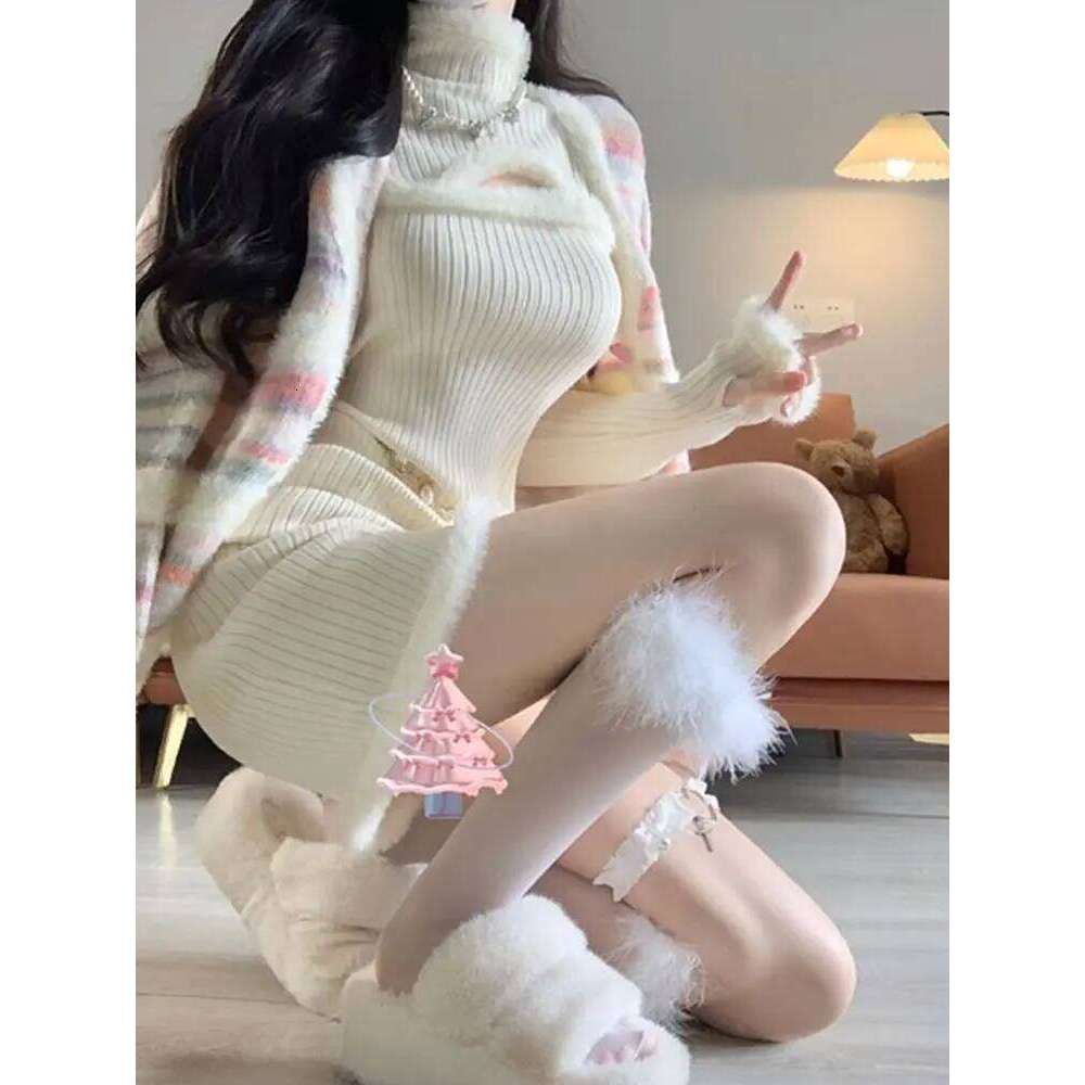 Christmas Clothing Knitted Dress for Women Sexy in Autumn and Winter Bottom Sweater Waist Wrapped Hip Skirt Z260313