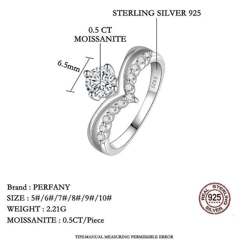 PERFANY 0.5CT Moissanite Ring for Women S925 Pure Silver V-shaped Design Elegant Laboratory Diamond Fashion Jewelry H260312