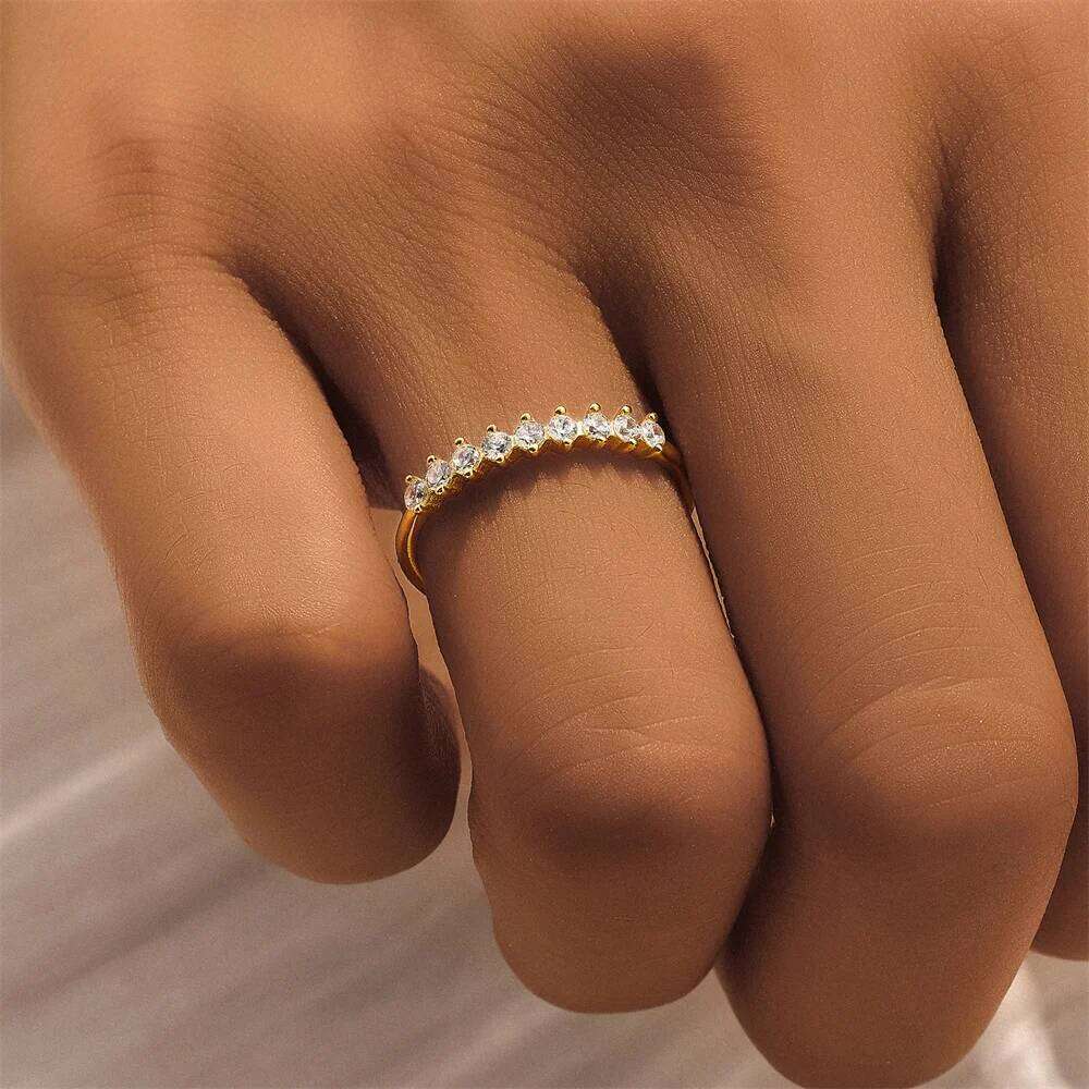 CANNER 925 Silver Simplicity Water Droplet Zircon Rings For Women 18K Gold Super Flash Single Row Clustered Shape Fine Jewelry H260312