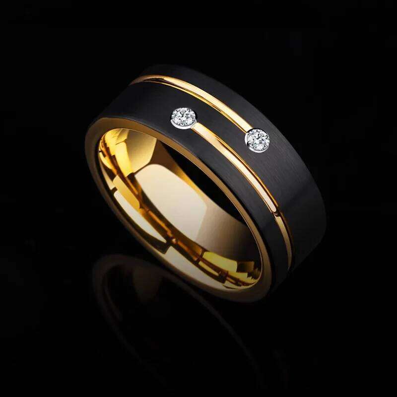 2025 Hot Selling New Stainless Steel 8MM Gold Diamond Ring For Men Jewelry Accessories Wholesale Size 6-13 H260312