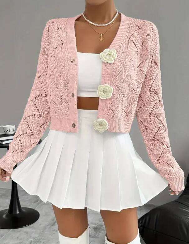 Ladies Elegant Casual Knitted Cardigan Sweater Long Sleeve Warm Top for Autumn Winter Versatile Travel Outfit Z260313