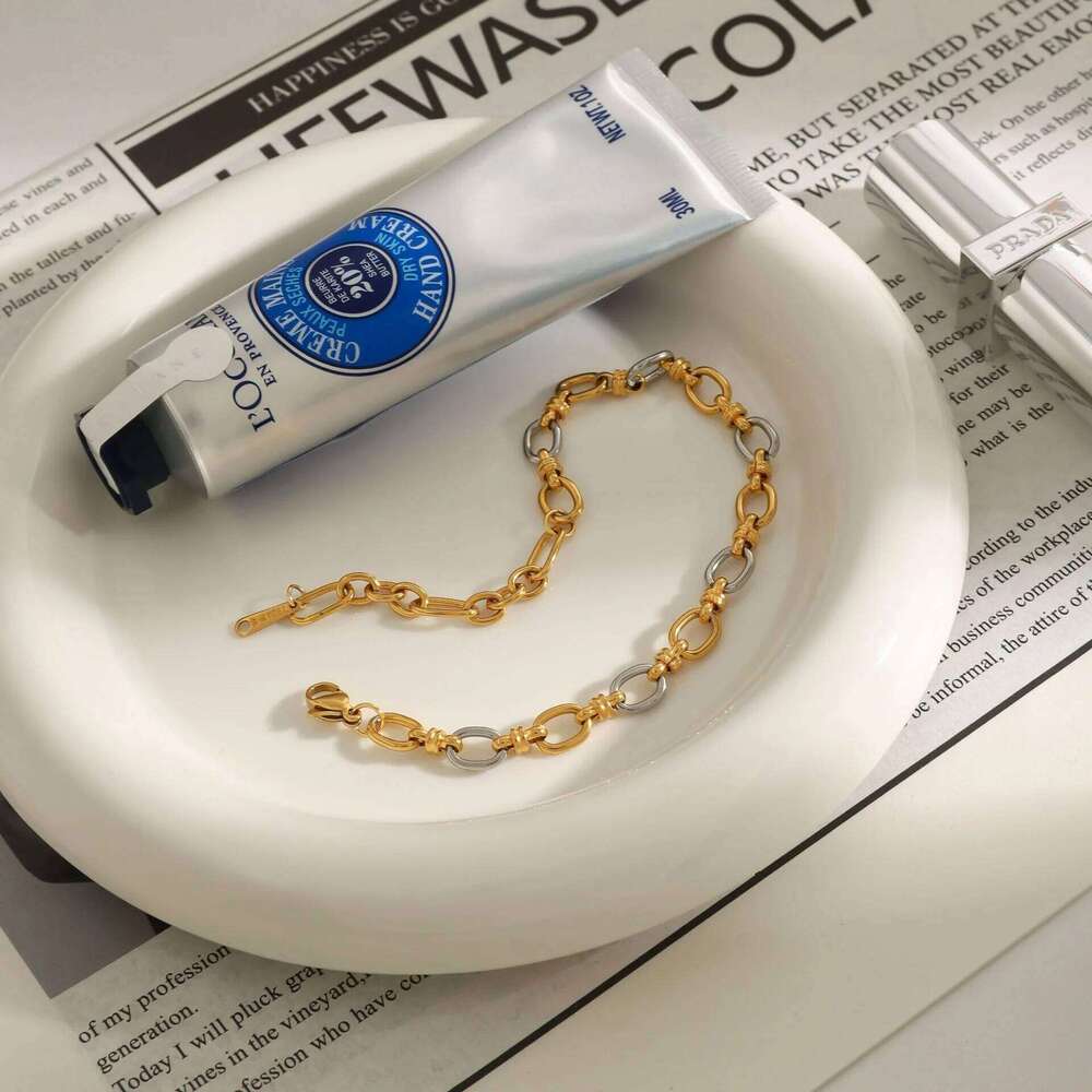 Minimalist Versatile Stainless Steel Two Tone Chain Necklace Bracelet Set for Women Fashion Jewelry Accessory Z260313