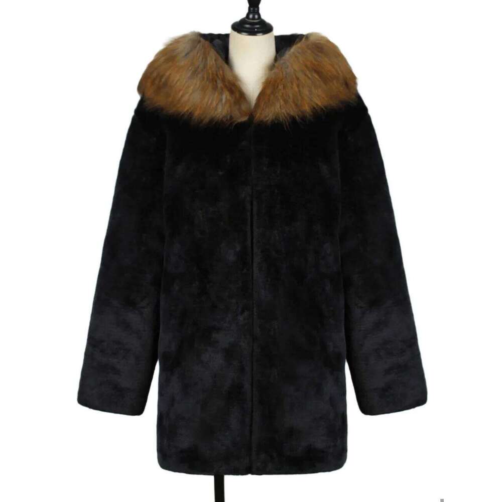 Mens Imitation Fox Coat Artificial Men's Warm Autumn Winter Cold Resistance Mid-Long Black Casual Faux Fur Z260313