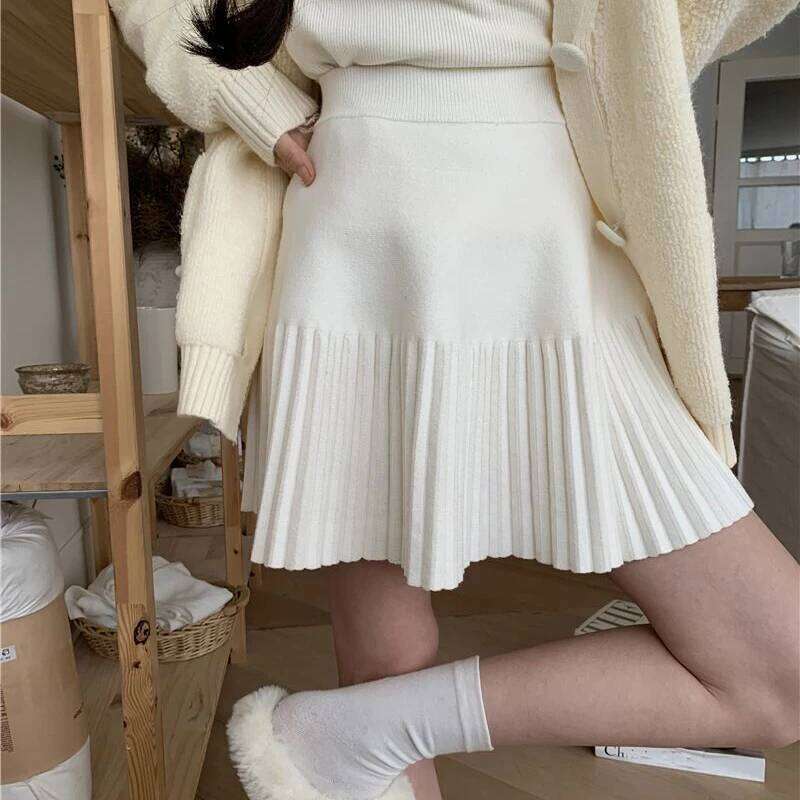 Autumn Pleated Women Mini Korean Sweet Knitted Slim Female Skirts New Preppy Style Elastic Waist Ladies Casual Skirt InsI Z260314