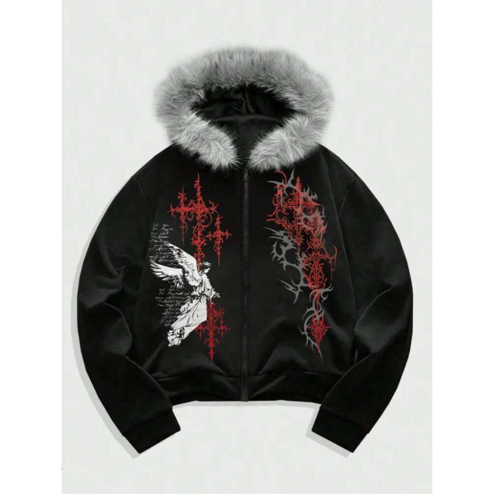 Gothic Trend Graphic Hoodie New Autumn Winter Unisex Zip Up Sweatshirt Fashion Print Hooded Pullover For Men And Women Z260314