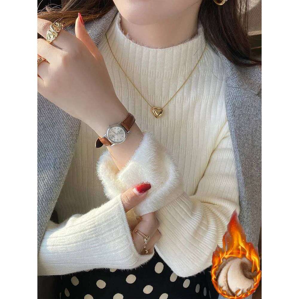 Women Elegant Thicken Velvet Lined Warm Sueter Fleece Knitted Pullover Autumn Winter Turtleneck Sweater Slim Knitwear Jumper Z260313
