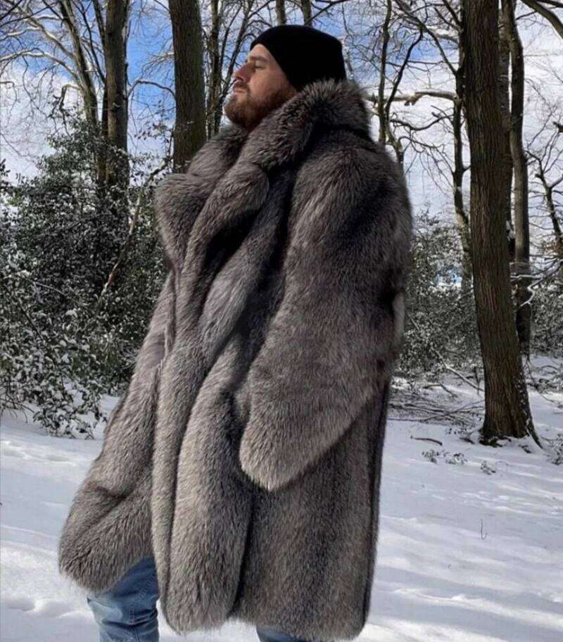 2025 Men's Faux Fur Mink fur long Plus size winter thickened warm trench coat Z260313