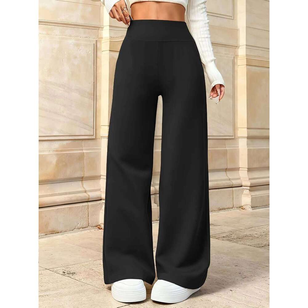Korean Fashion High-Waisted Full-Length Wide-Leg Straight-Leg Casual Women's Daily Office Commute Wear Ladies' Pants