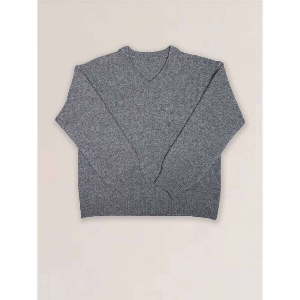 Women's Oversized V-Neck Knit Sweater Soft Loose Long Sleeve Casual Pullover Gray Z260313