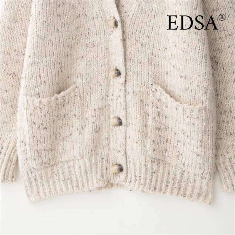 EDSA Women Oversized Knitted Cardigan Single Breasted V-Neck Loose Sweater Coat for Spring Autumn Streetwear Z260313