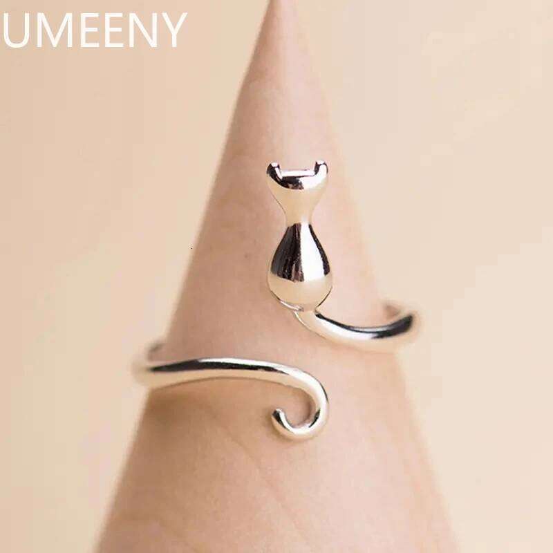 925 Silver Cat Ring for Women Adjustable Opening Animal Rings Simple Elegant Girls Accessories Fashion Versatile Jewelry H260312