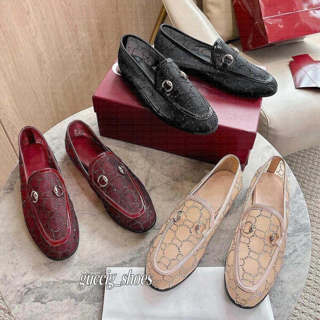 Designer loafers mules Women's Casual shoes New Transparent Mesh Breathable Water Diamond Half Slippers Genuine Leather Flat Fisherman's Shoes size 35-43 001