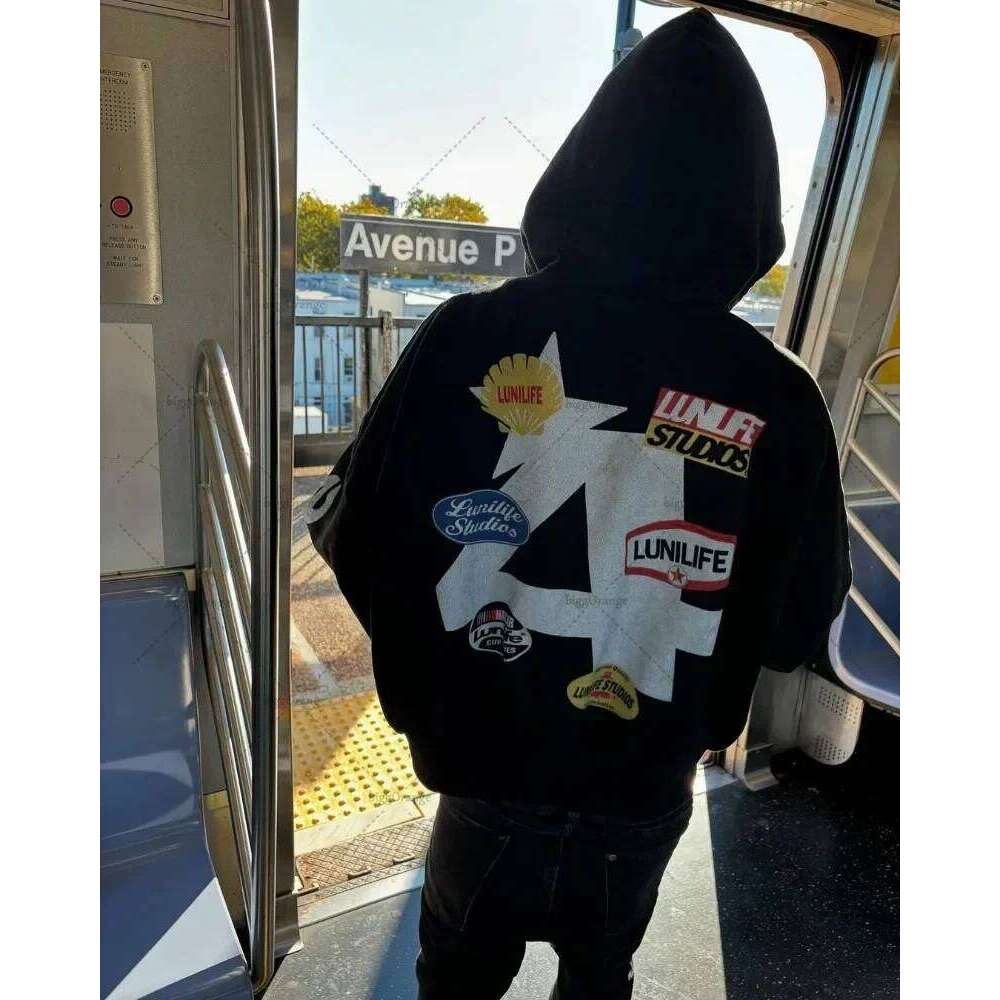 New zip up hoodies Y2K Harajuku Punk Casual Clothes Trend Streetwear American Vintage Badge Print Zipper Hoodie for Men Z260314