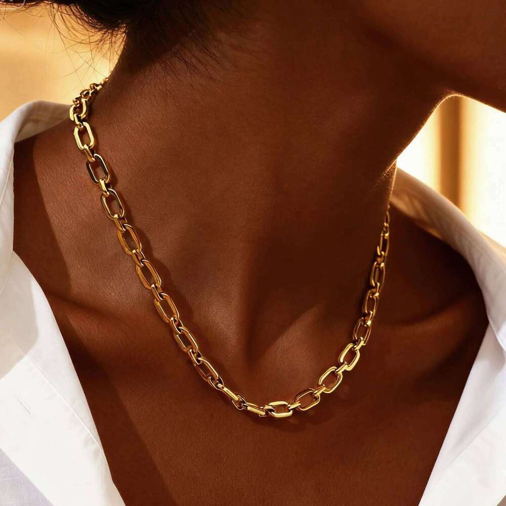 Big Chunky Necklace, Thick Paperclip Link Necklace for Women,Fashion Neck Chain Waterproof Jewelry H260312