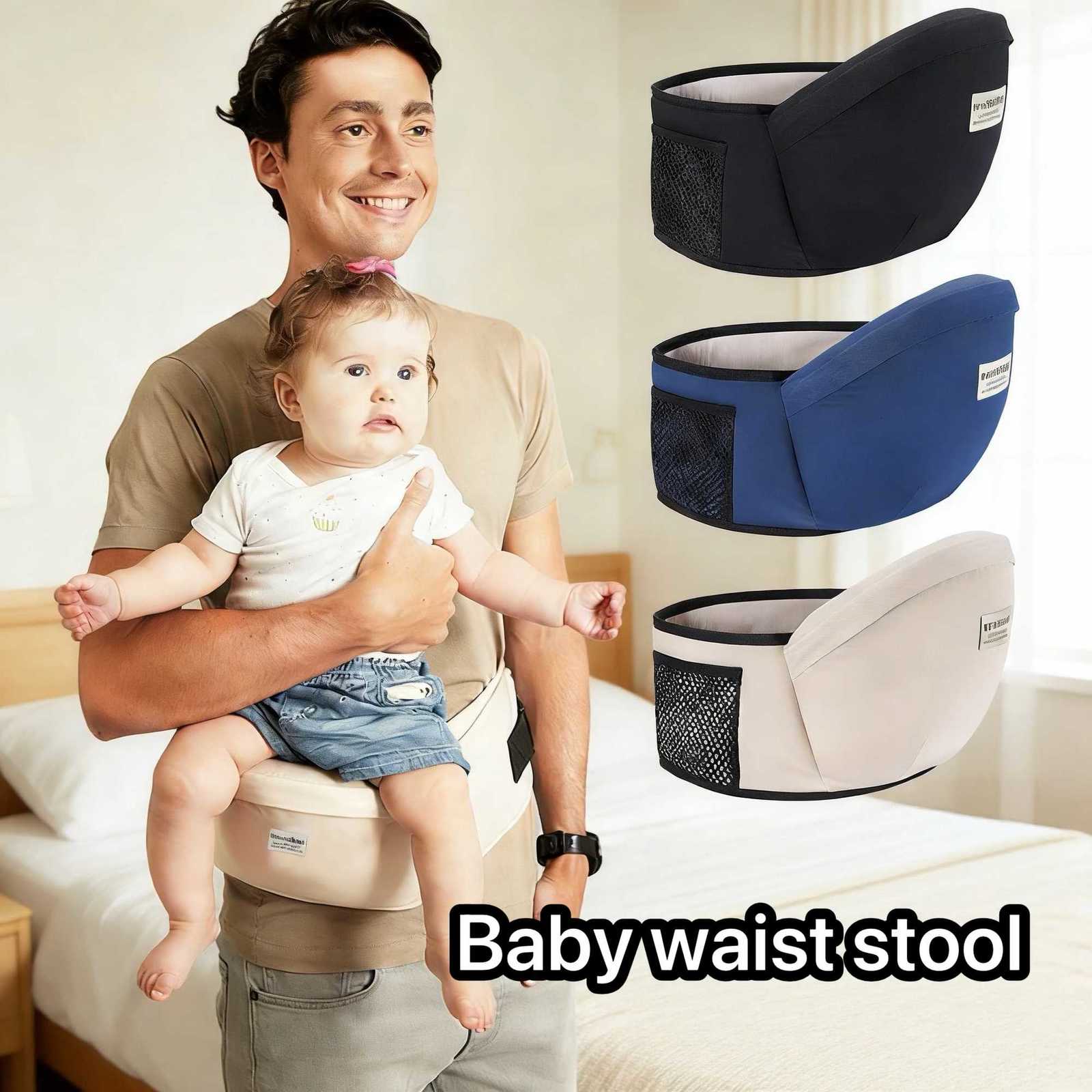1 Piece Baby Carrier Waist Belt Baby Walking Stool Baby Hip Seat with Cushioned Waist Belt Polyester Fiber Multiple Colors Available Black Blue Beige 