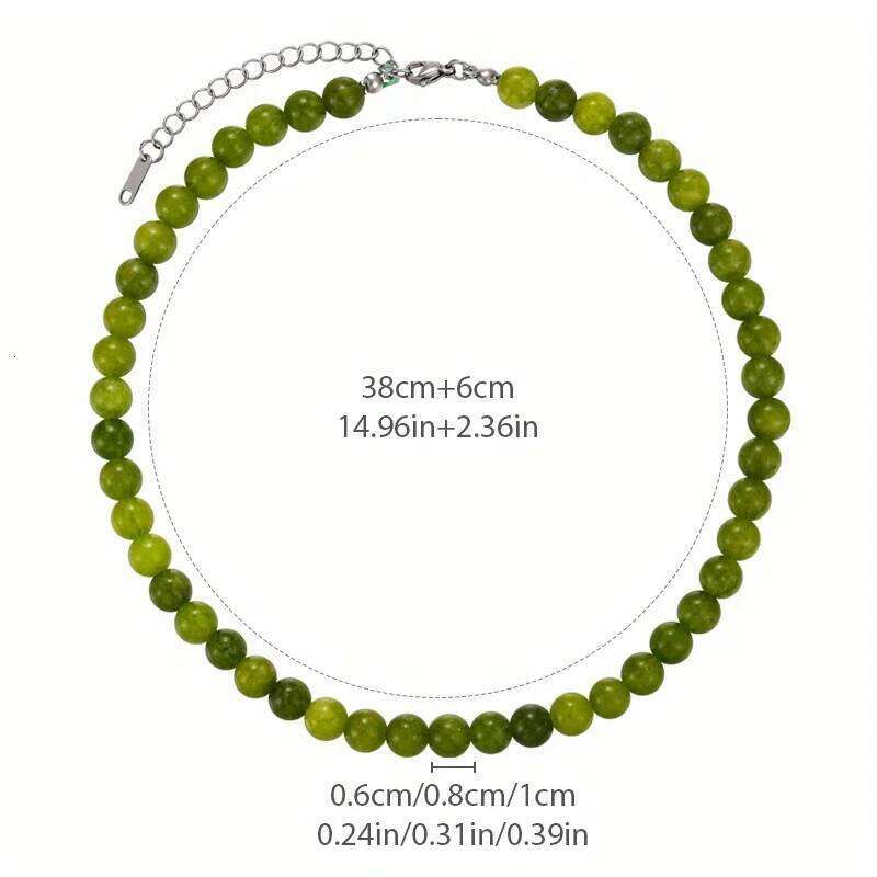 Boho Style French Green Agate and Aquamarine Necklace Handmade Beaded Collarbone Chain Natural Stone Layering H260312