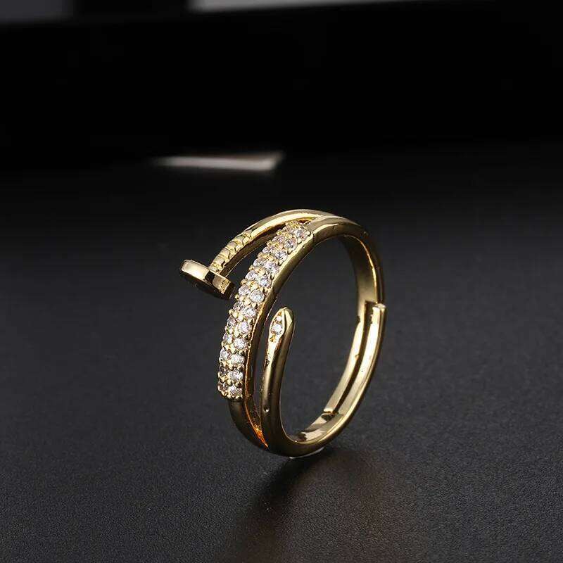 Trend Shine Zircon Nail Rings for Women Girls High Qulaity Gold Color Valentine's Day Party Gift H260312