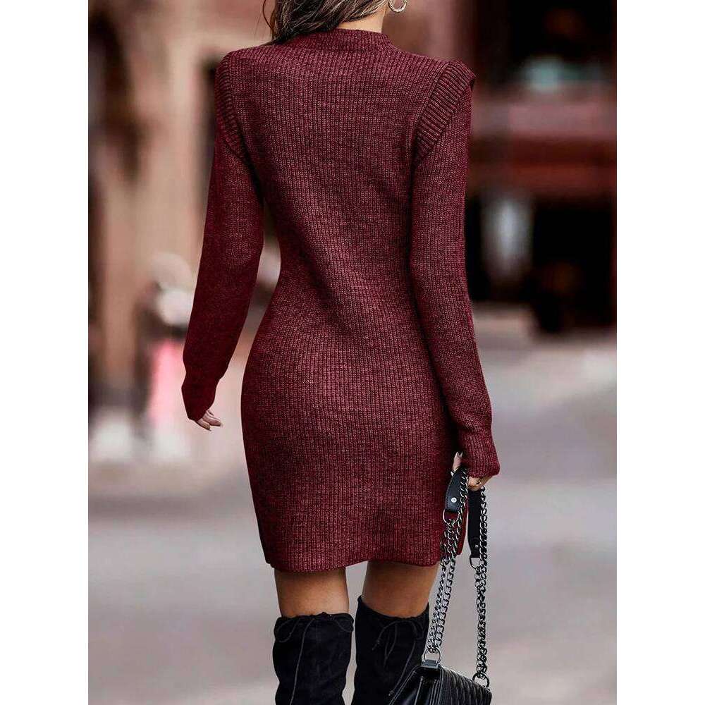 Women Autumn Winter Holiday Slim Fit Knitting Elegant Female O Neck Patchwork Mini Dress Solid Long Sleeve Casual Dresses Z260313