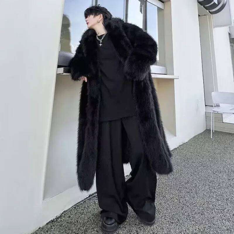 IEFB Niche Design Men's Artificial Fur Coats Hooded Solid Color Covered Button Overknee Thickened Loose Male Overcoats 9X1158 Z260313