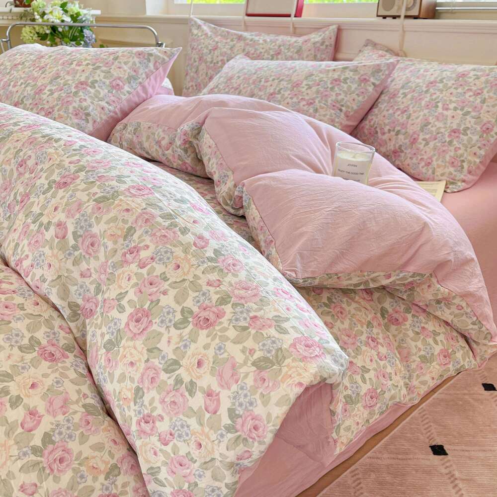 Pure Cotton Floral Linens Bedding Four Piece Sheet Comforter Set Single Double Bed Quilt Cover Rural Style 2025 H260312 - view 3