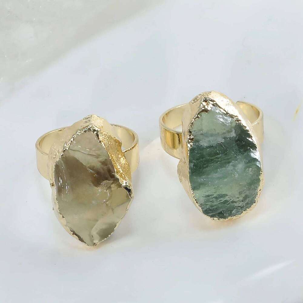 Natural Crystal Amethyst Fluorite Irregular Original Stone Ring Raw Specimen Golden Plated Fashion Charm For Men Women Jewelry H260312