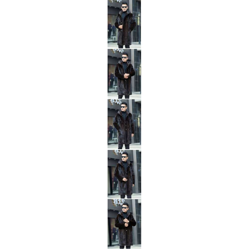 Men Faux Fur Hooded Single Breasted Jackets Thick Warm Straight Midi Length Jacket Pockets Casual Autumn Winter Z260313