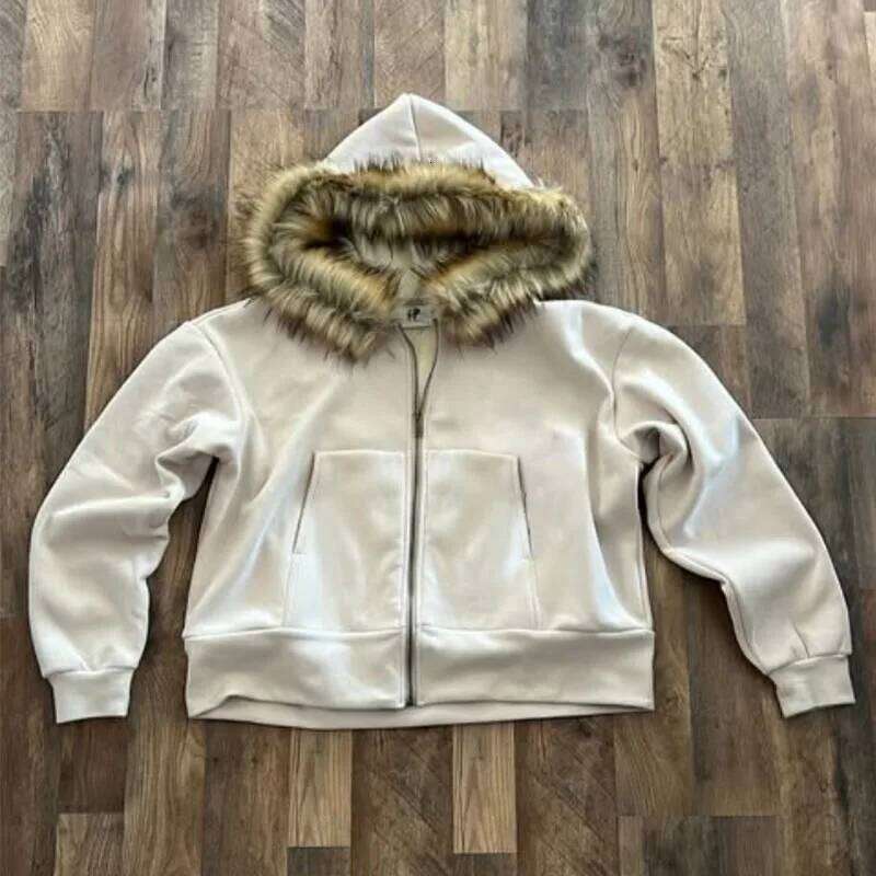 European American style Easter men's and women's plush edge decorative jacket with cross wing pattern printed on it punk Y2K Z260315