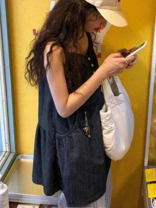 Korean Sle ort Denim Overalls Womens Faionable Summer Dr Vest Dr No Brand Commute Sle 00 Other MaterialT260314