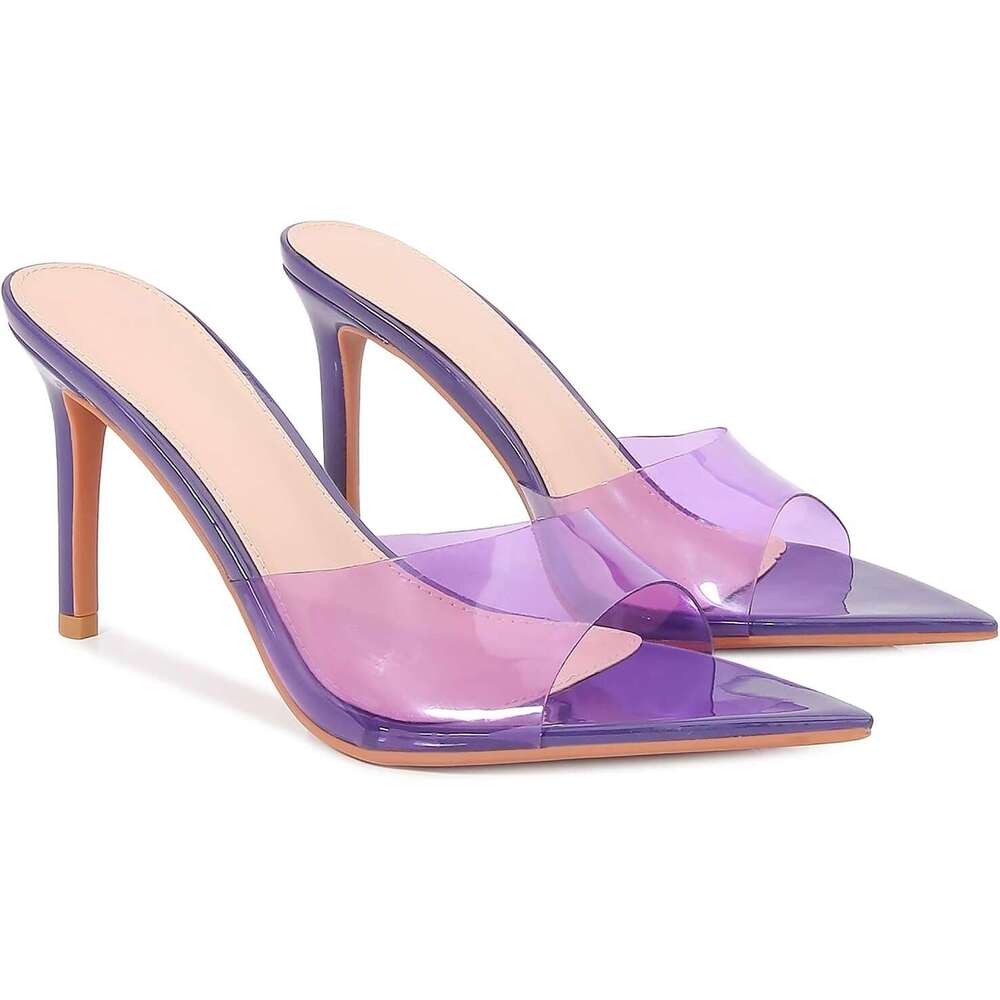 Women S Clear Pointed Open Toe Stiletto Heel Slide Sandal Fahion Sexy Slip On Tranparent Strap High Heel Mule Summer Backle Party Wedding Prom Dre MOJ