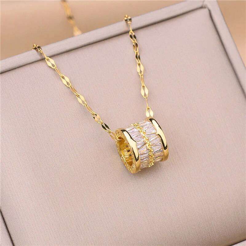 3 Colors Lucky Beads Pendant Stainless Steel Necklaces For Women Sparkly Zircon Crystal Sexy Female Neck Chain Jewelry H260312