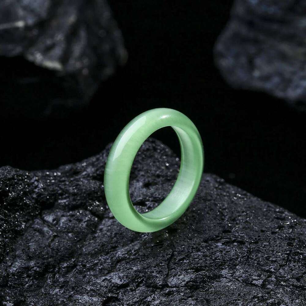 Natural Cat Eye Stone Ring Women, Genuine Gemstone Solid Band Birthstone Jewelry, Healing Crystal Gift for Her H260312