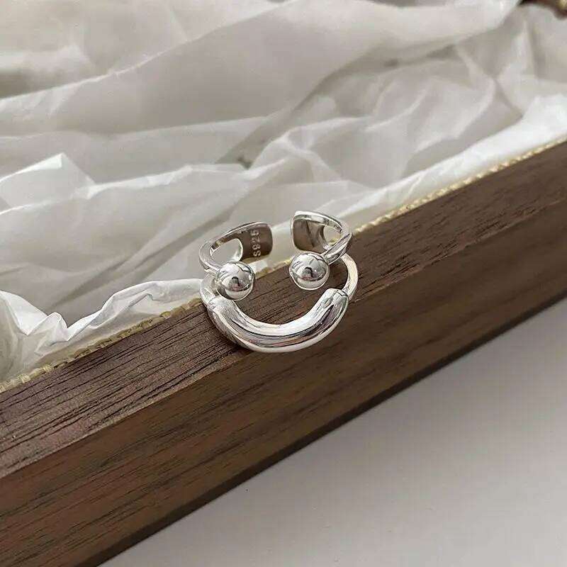 925 Sterling Silver Ball Smiling Face Finger Rings For Women Jewelry Anillos Birthday Gift H260312