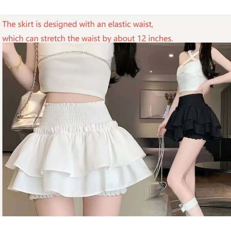 Princess Kawaii Sweet Mini Elastic High Waist Ballet-Style Tiered New White Casual Matching Girl's Short Cake Skirt Z260314