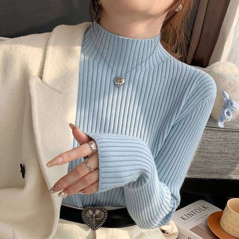 Solid Color Slim Top 2026 Autumn Winter Women Pullovers Casual Long Sleeve Turtleneck Warm Basic Chic Sweater Knit Jumpers Z260313