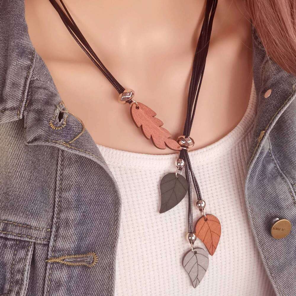 Bohemian Ethnic Wood Pendants Necklace Vintage Handmade Retro Statement Necklaces for Women Daily Wear Fashion Jewelry H260312