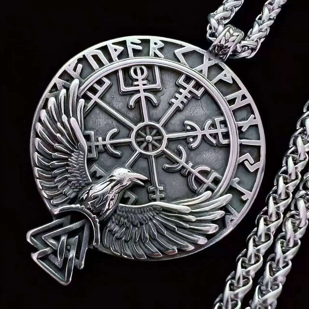 HNSP 316L Stainless Steel Viking Rune Nordic Odin Crow Pendant Necklace For Men Vintage Jewelry Accessories H260312