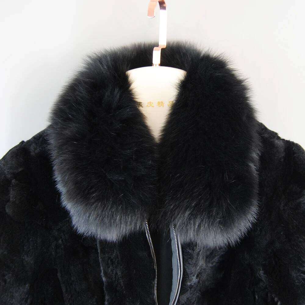 New Style Women Winter Warm Soft Quality Coat Rex Rabbit Short Jacket Big Real Fox Fur Collar Overcoat Z260313