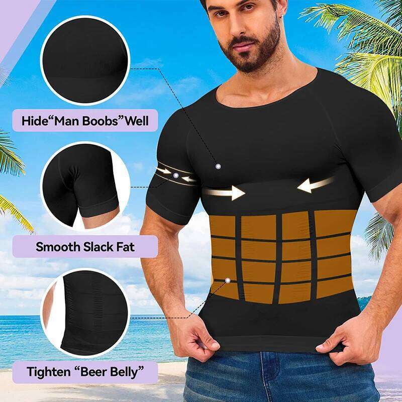 Men Body Shaper Tight Compression Shirts Tummy Control Abdomen Slimming Shaping Back Support Gynecomastia Reduce Boobs Underwear 26Y0313