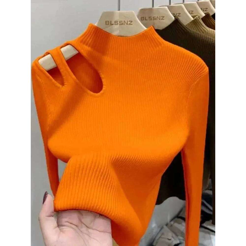 2025 Hollow-out Knitted Sweater Ribbed Pullovers Autumn Winter Basic Women Turtleneck Sweaters Fit Soft Warm Tops Z260314