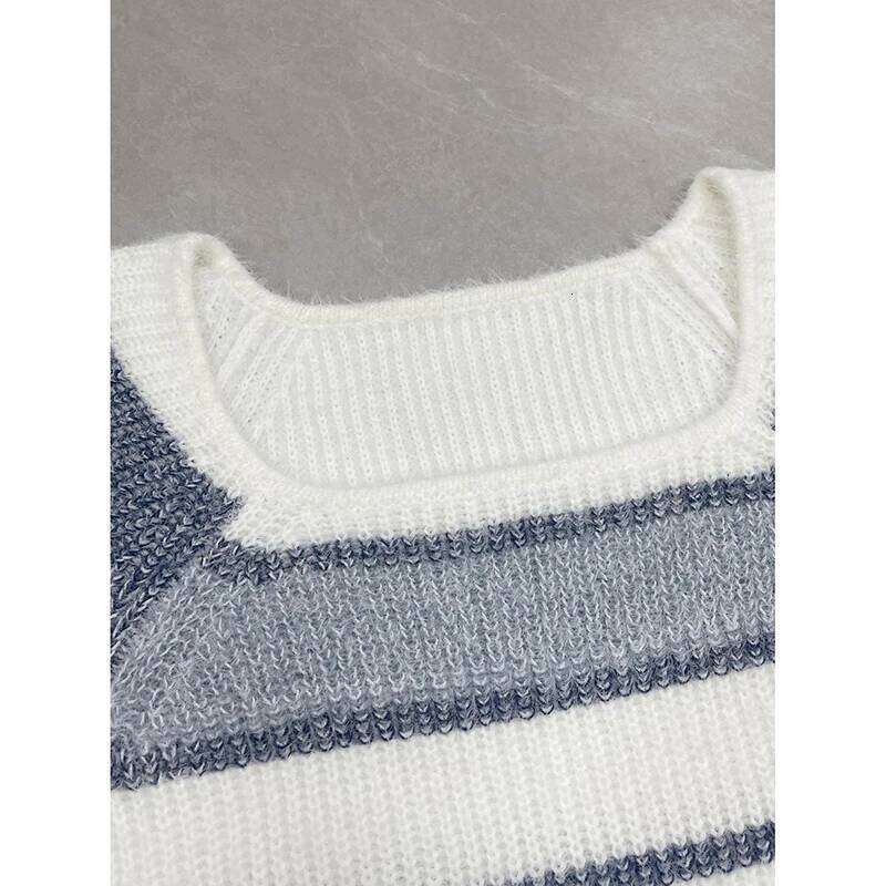 2025 New Autumn Winter Slim Fit Square Neck Women's Striped Faux Mink Soft And Cozy Style Knitted Sweater Z260313