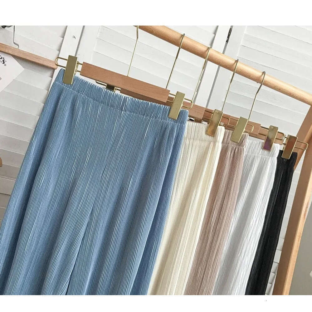 Women's Pants Capris Women Wide Leg High Waist Casual Chiffon Ice Silk Long Female Bohemian pleated Trousers pants 220916 Z260312