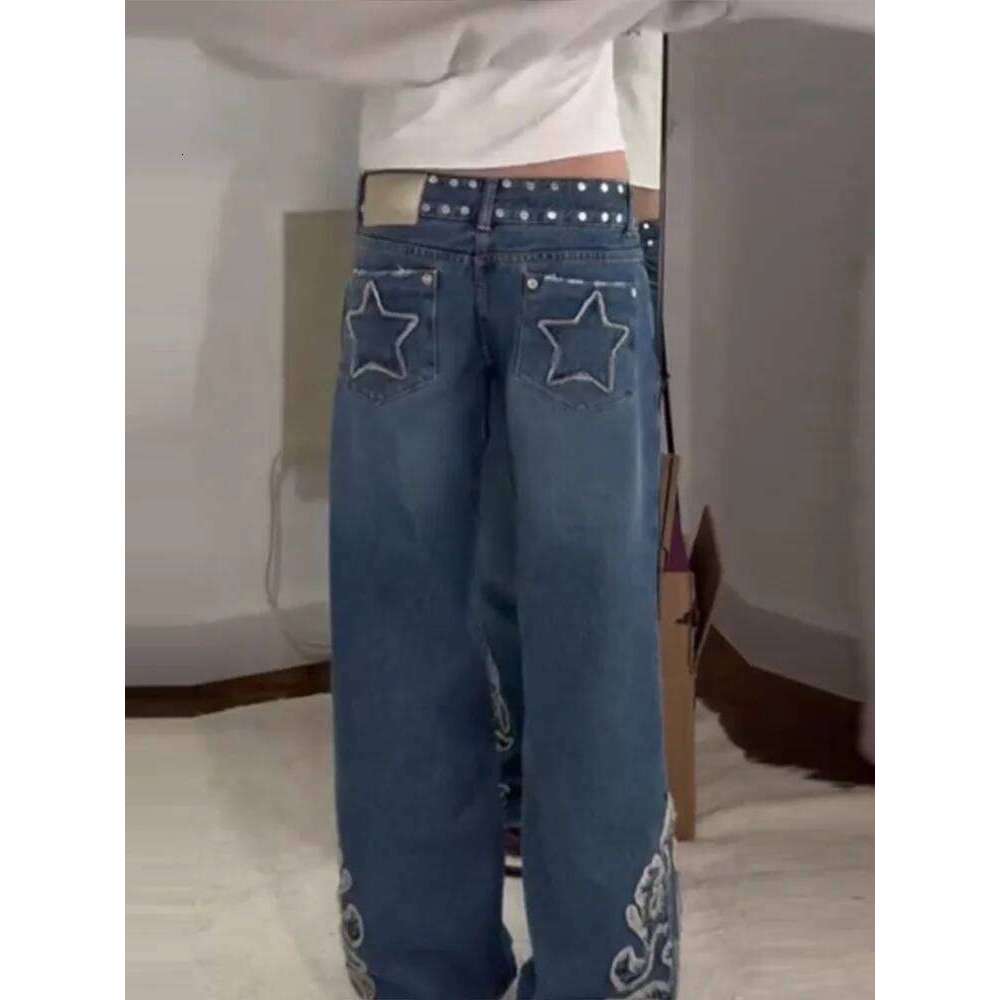 Y2k Chic Denim Pants Women Patchwork Star Metal Rivet Jeans Baggy Dragging Hip High Street Casual Daily Trousers Z260313