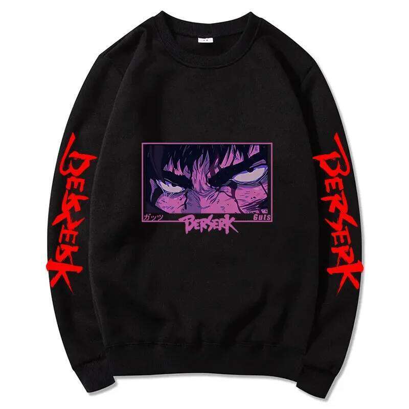 Autumn and Winter Anime Men's Pullover - Harajuku Style Berserker Pattern Loose Hoodie, Fashionable Unisex Long Sleeves Z260314