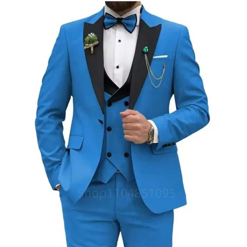 3 Pieces Mens Wedding Suits Formal Groom Tuxedo Slim Fit Business Casual Double Breasted Blazer Vest Pants Set for Party M260313